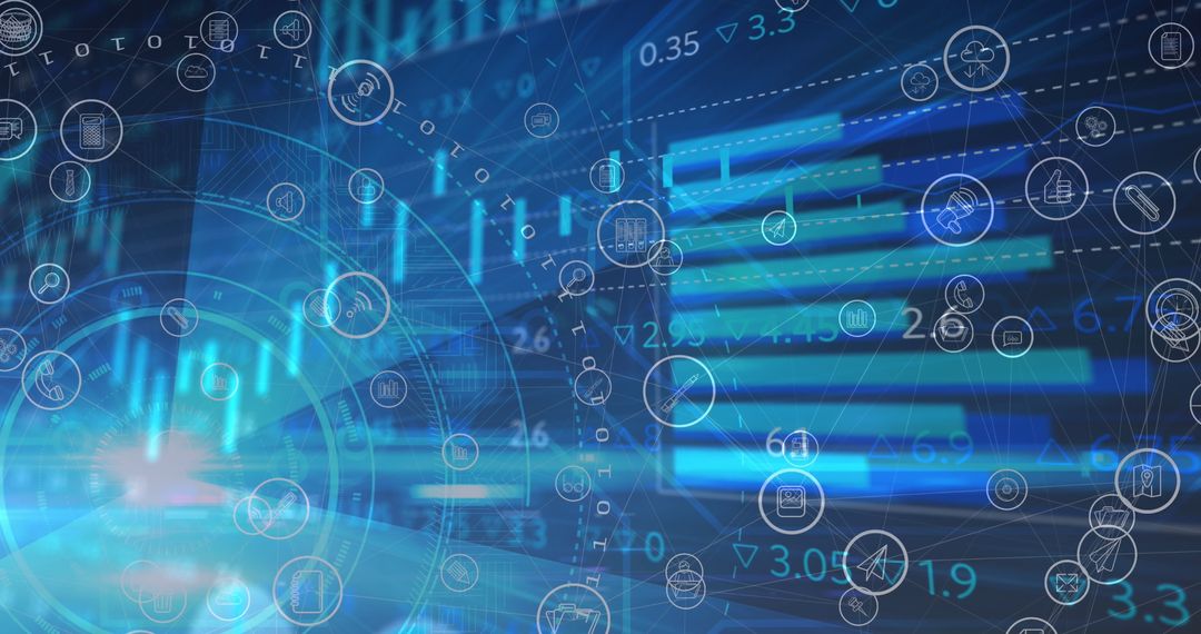 Abstract Digital Technology Data Flow with Futuristic Icons
