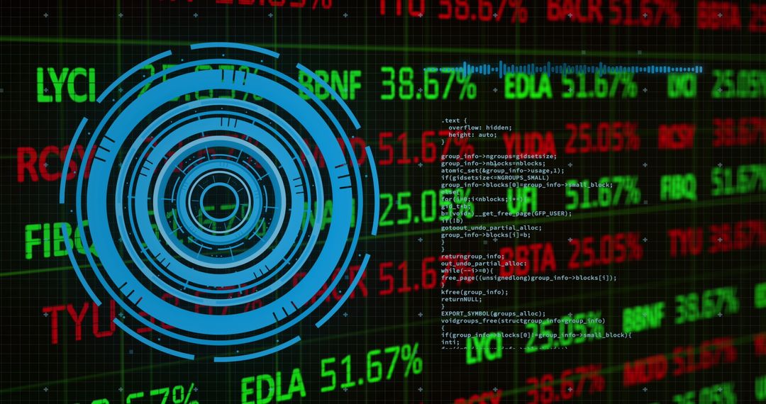 Futuristic Digital Interface Over Trading Dashboard with Code Overlay