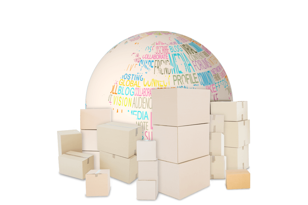 Globe Surrounded by Boxes on Transparent Background Illustration