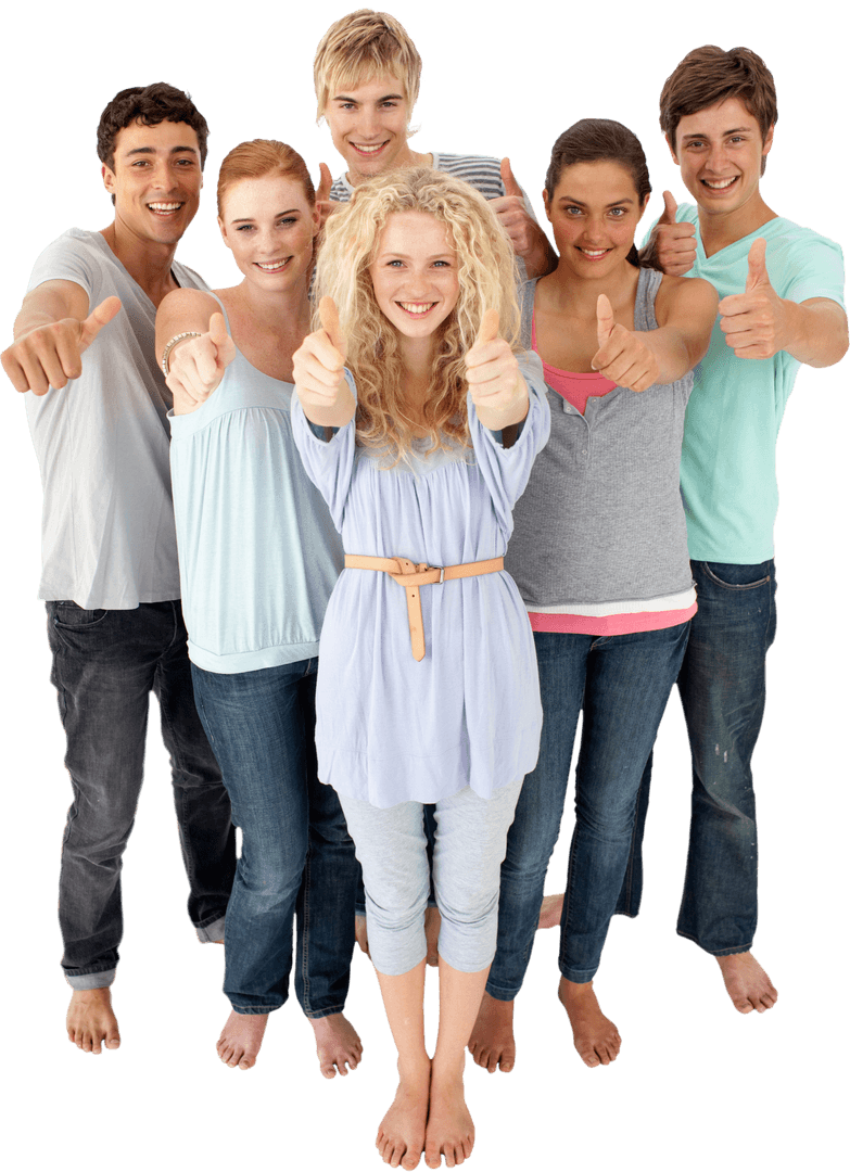 Diverse Teenagers Standing Smiling Giving Thumbs Up on Transparent Background