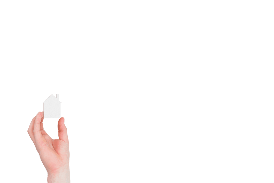 Hand Holding House Model on Transparent Background for Copy Space