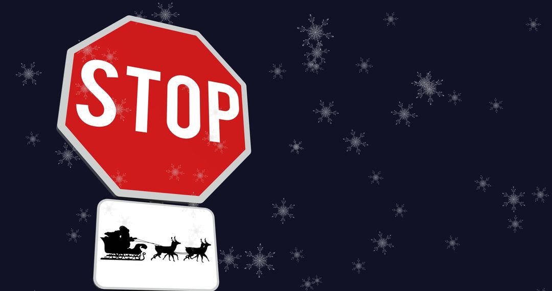 Christmas Stop Sign with Santa Silhouette and Falling Snow