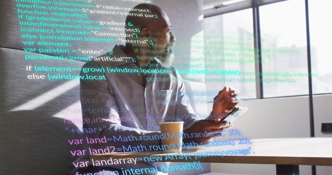 Businessman Analyzing Financial Data with Digital Interface in Office