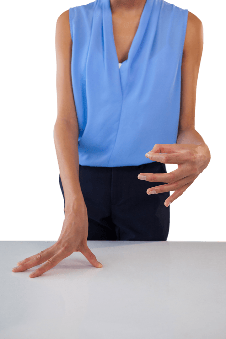 Businesswoman gesturing with hands on transparent background
