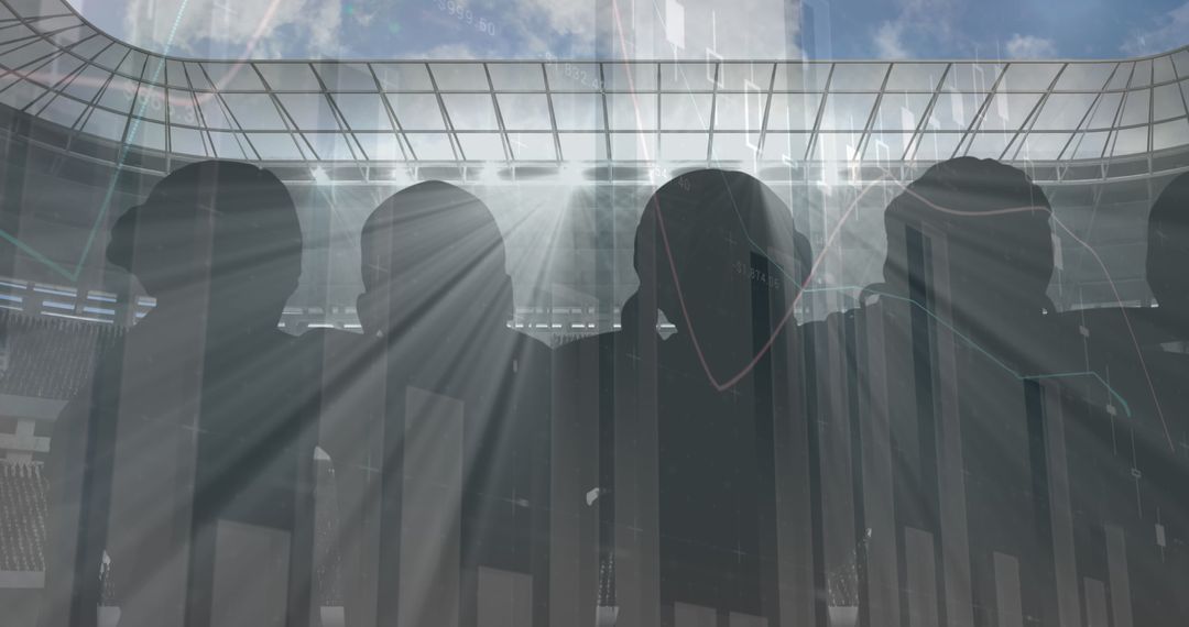 Cheering Fans in Stadium with Data Overlay