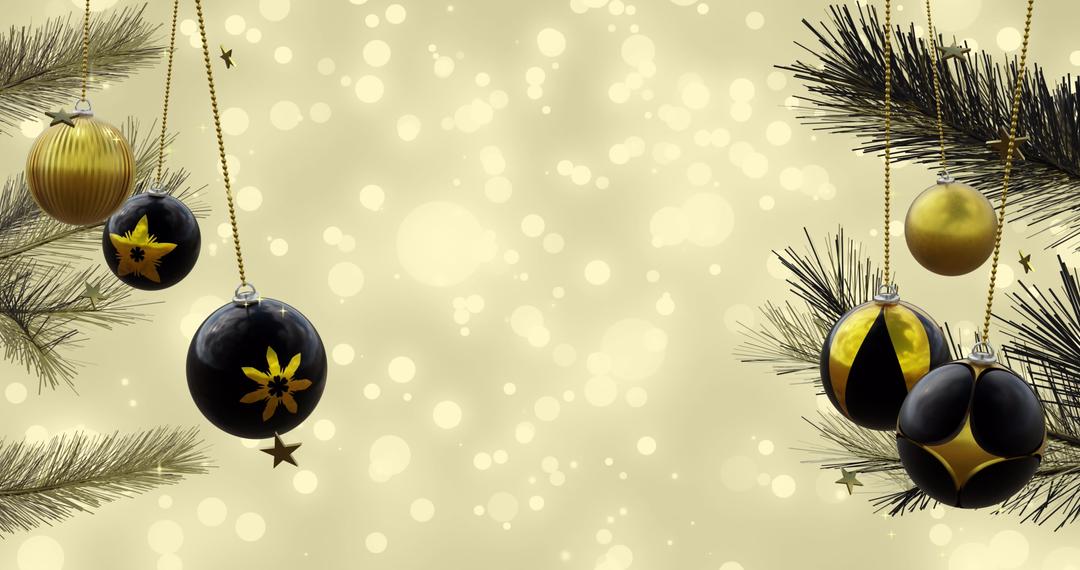 Festive Christmas Trees with Black and Gold Baubles on Sparkling Background - Free Images, Stock Photos and Pictures on Pikwizard.com