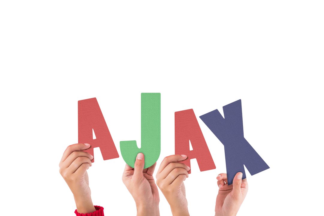 Transparent Hands Holding Colorful AJAX Alphabet Letters