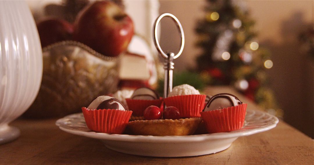 Festive Dessert Plate with Sweet Treats and Christmas Decorations - Free Images, Stock Photos and Pictures on Pikwizard.com