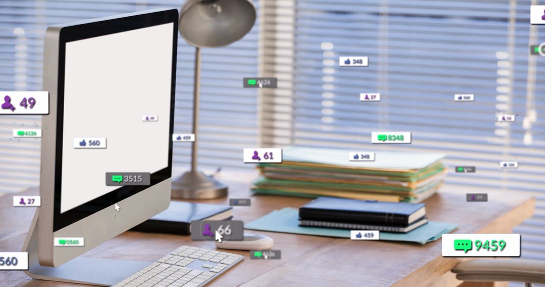 Social Media Notifications Flux Surrounding Office Computer