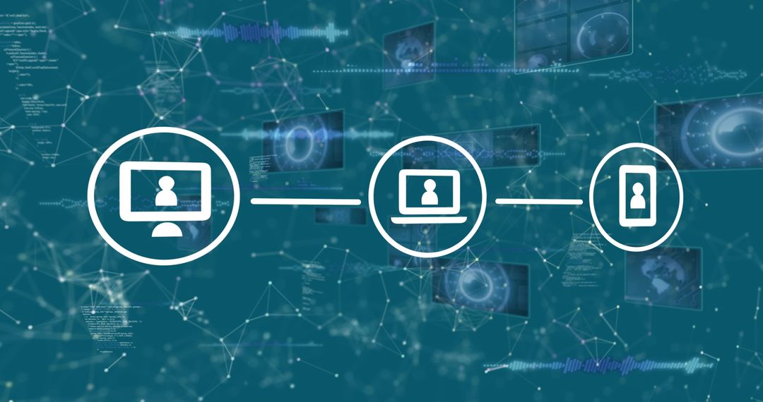 Connected Media Icons Over Digital Network Interface Background