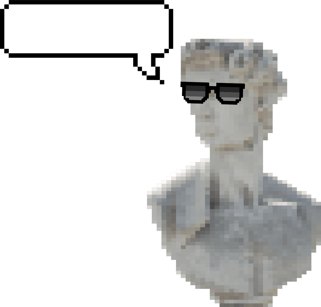 Cool Pixel Art Marble Bust with Glasses on Transparent Background