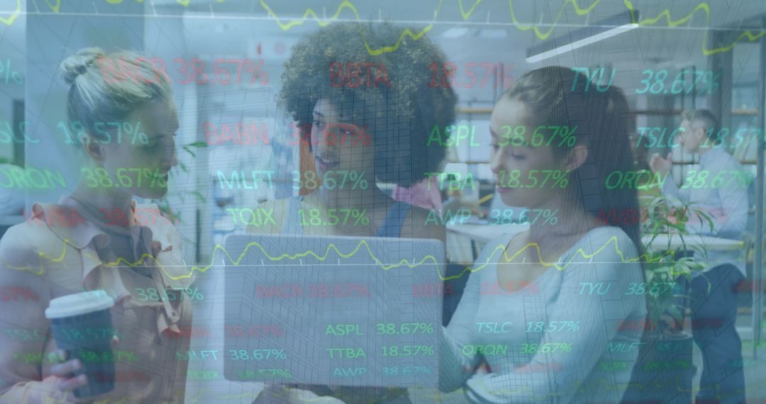 Diverse Team Analyzing Financial Data on Digital Overlay