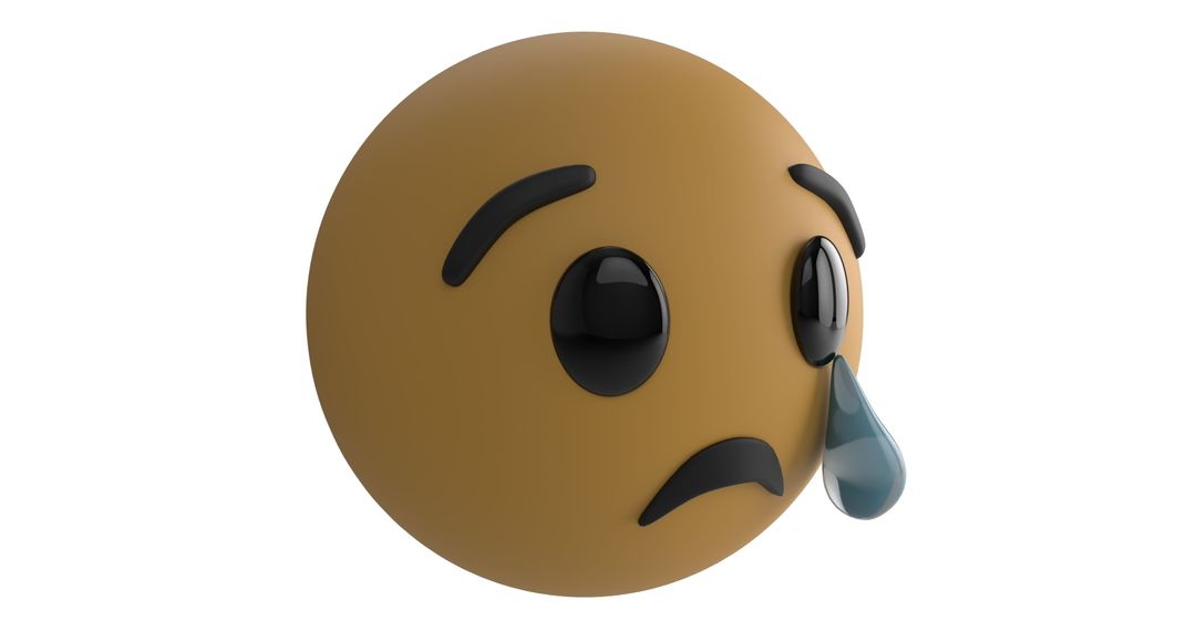 Sad Emoji Icon with Tear on White Background