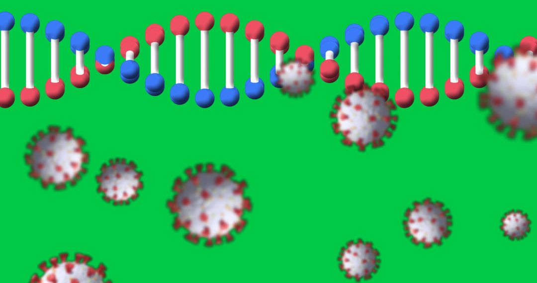 Abstract DNA Strand and Virus Cells on Green Background