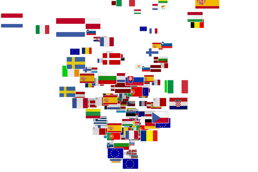 Illustrative Cluster of National Flags on Transparent Background