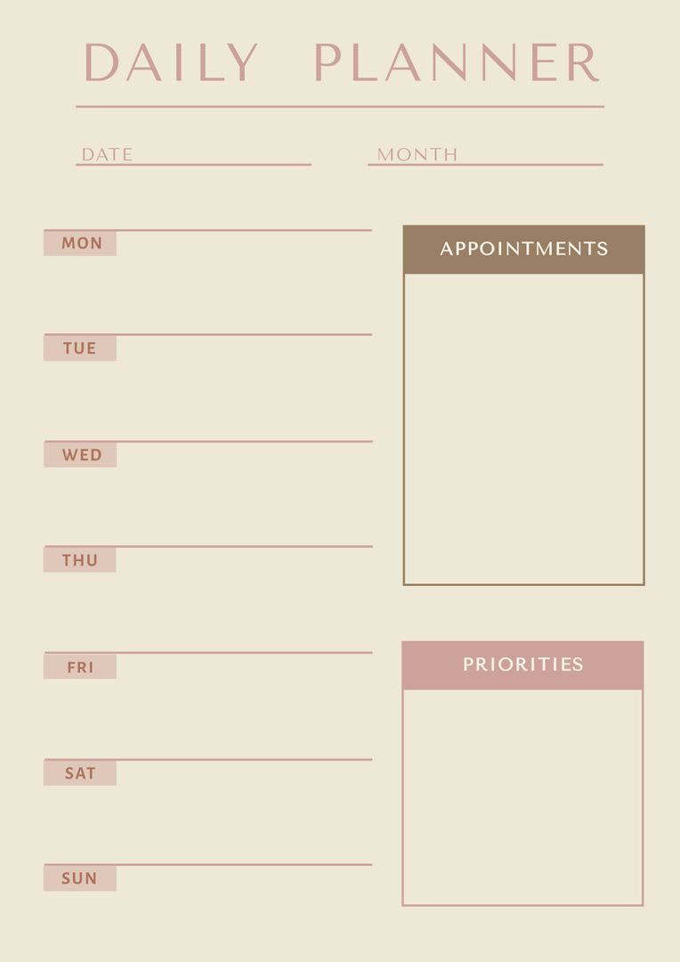 Minimalist Weekly Planner Template with Appointment and Priority Sections - Download Free Stock Templates Pikwizard.com