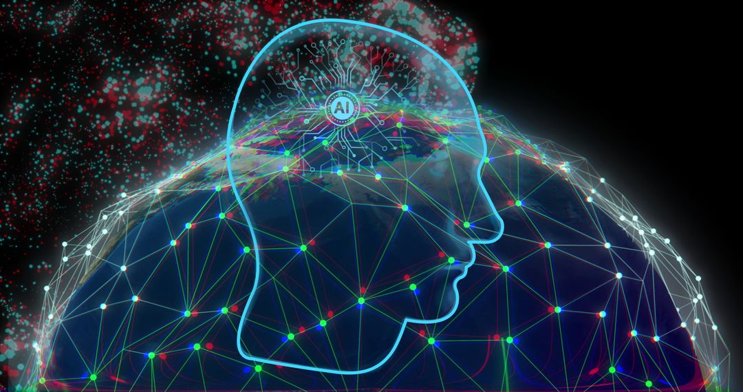 AI Brain with Neural Network Over Digital World