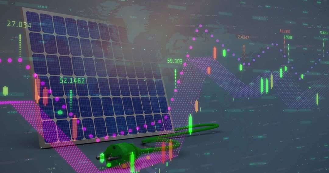 Renewable Energy Finance Concept with Solar Panel and Digital Analytics
