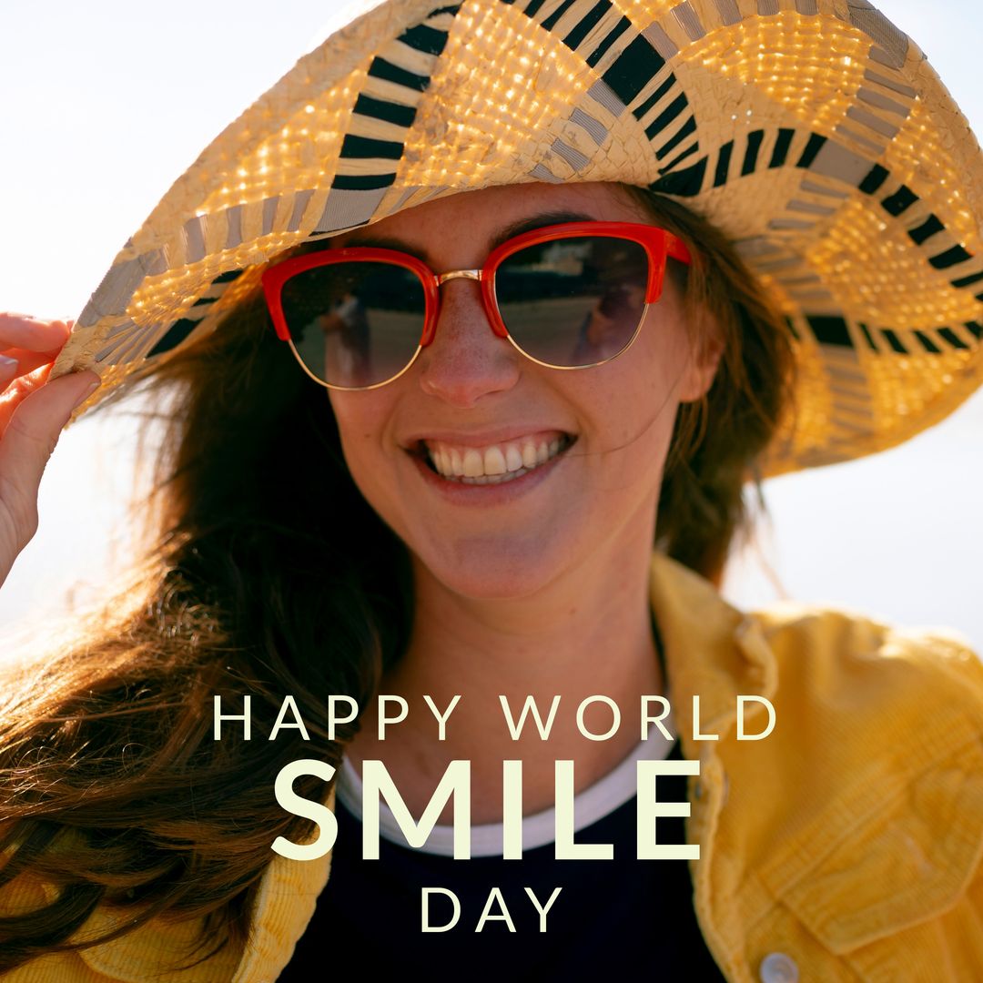 Composition of world smile day text over caucasian woman smiling - Download Free Stock Templates Pikwizard.com