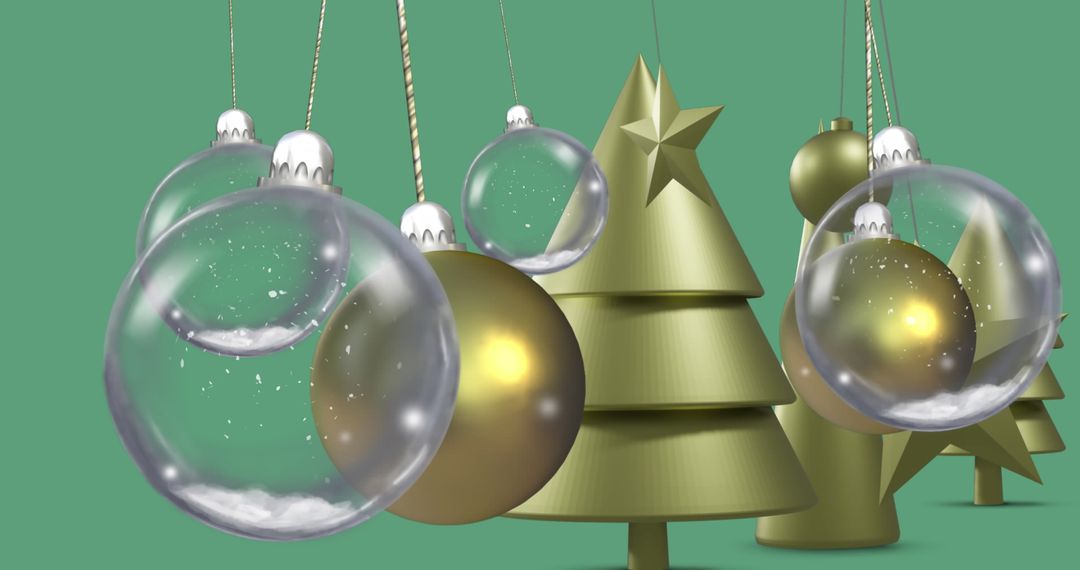 Festive Golden Baubles with Modern Metallic Trees