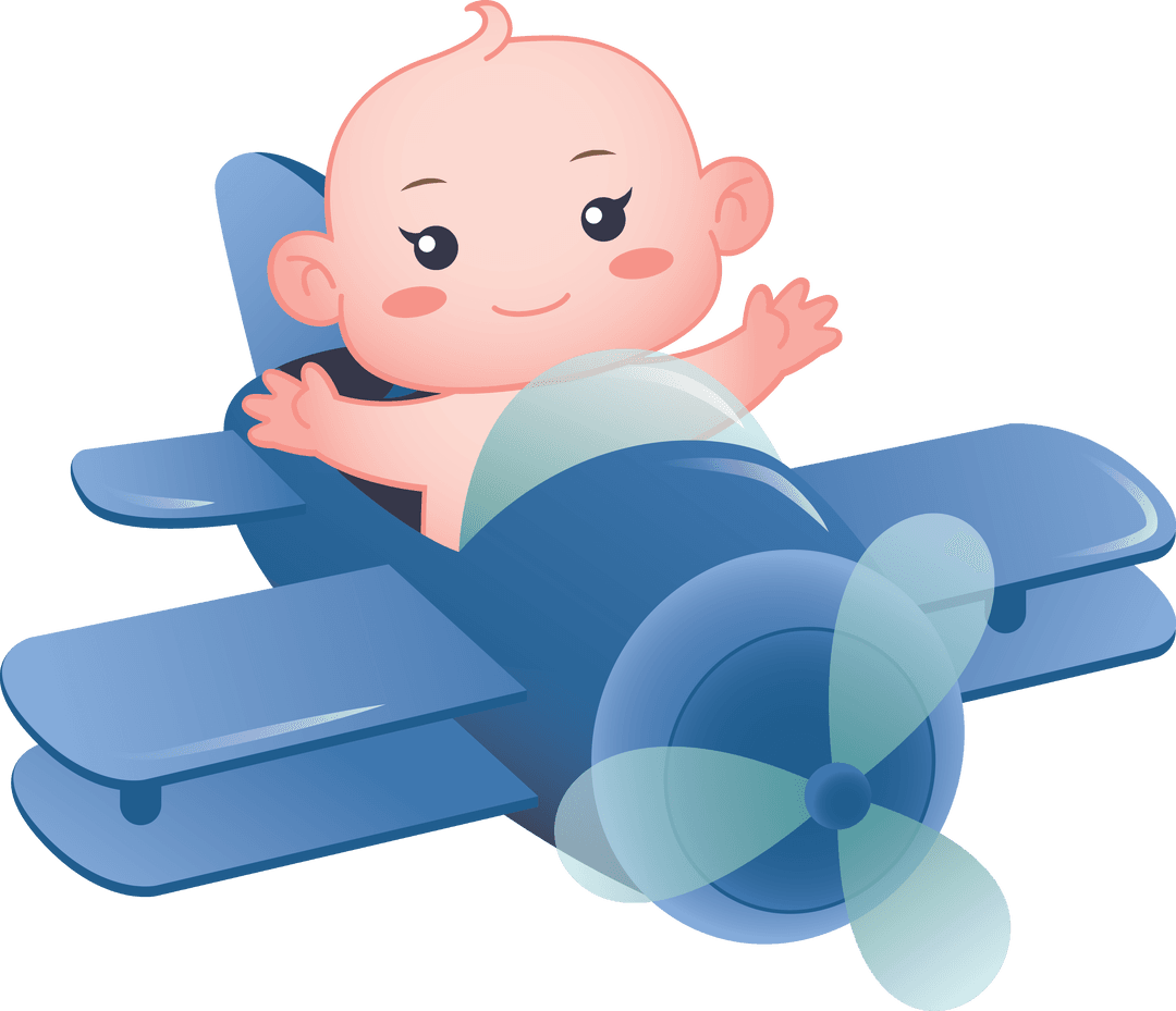 Happy Baby in Airplane on Transparent Background