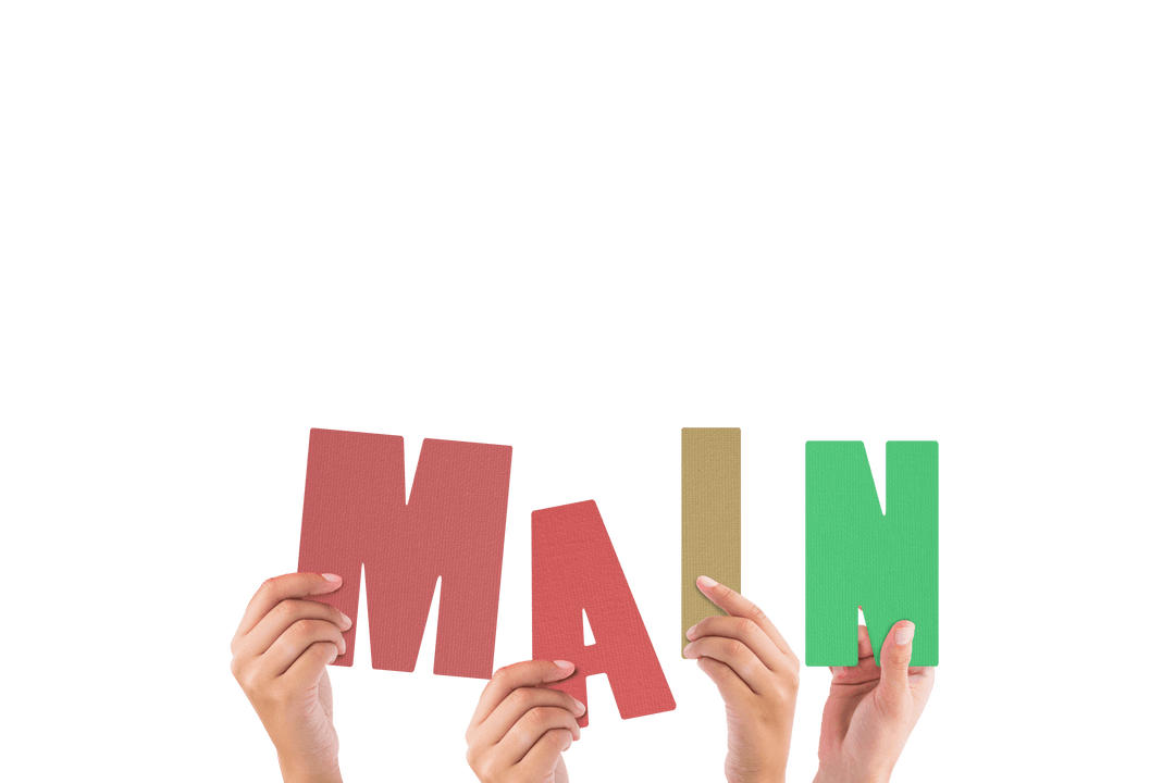 Transparent Hands Holding Colorful Letters MAIN