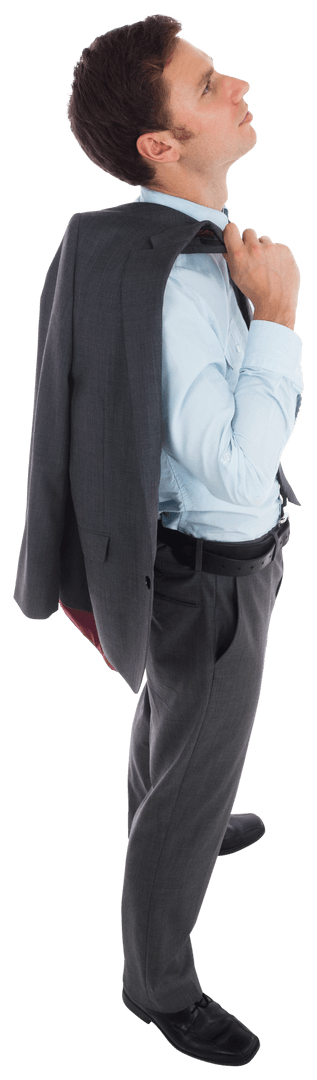 Confident Businessman Holding Jacket Looking Up Transparent
