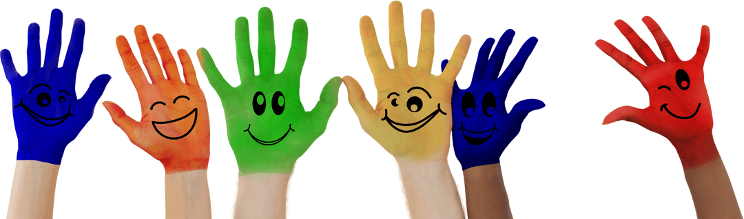 Transparent Multicolored Hands with Smiley Faces Illustration