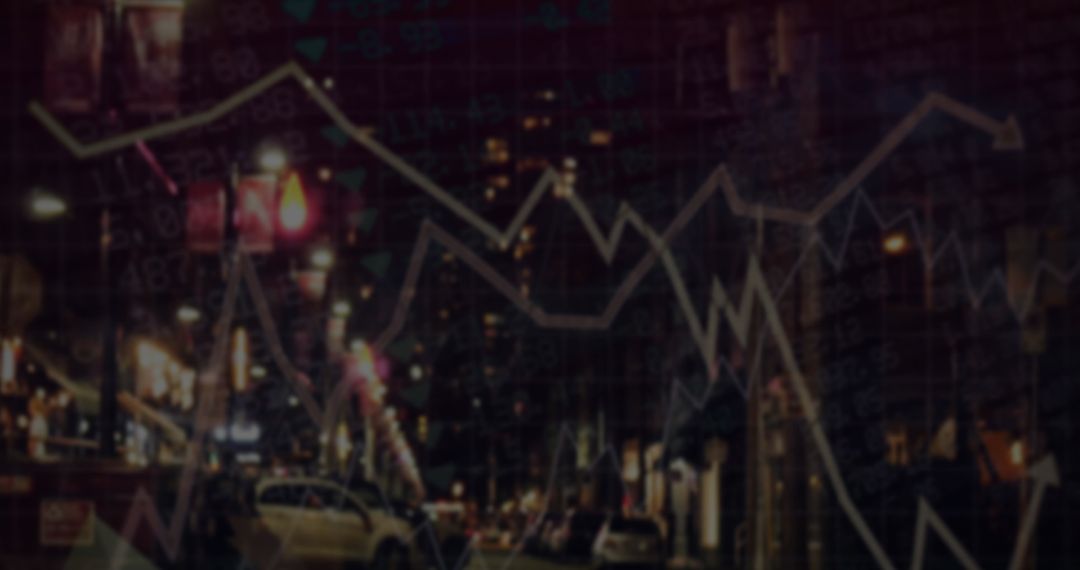 Stock Market Downtrend Overlay on City at Night