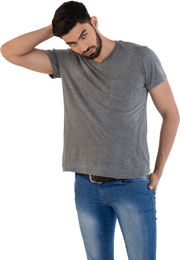 Confident Young Man in Casual Transparent Fashion Pose