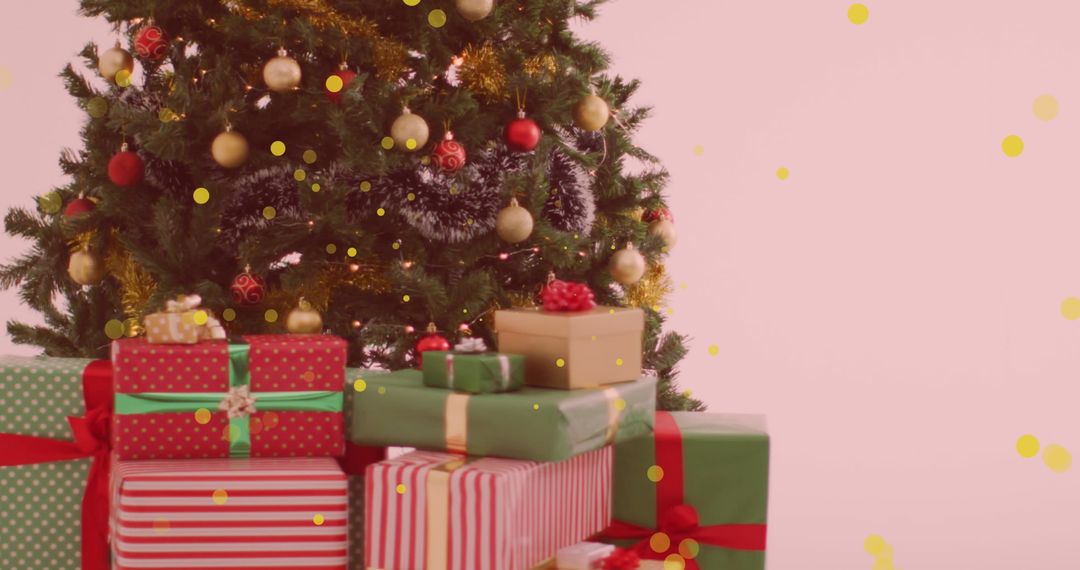 Festive Christmas Tree with Wrapped Gifts and Sparkling Lights