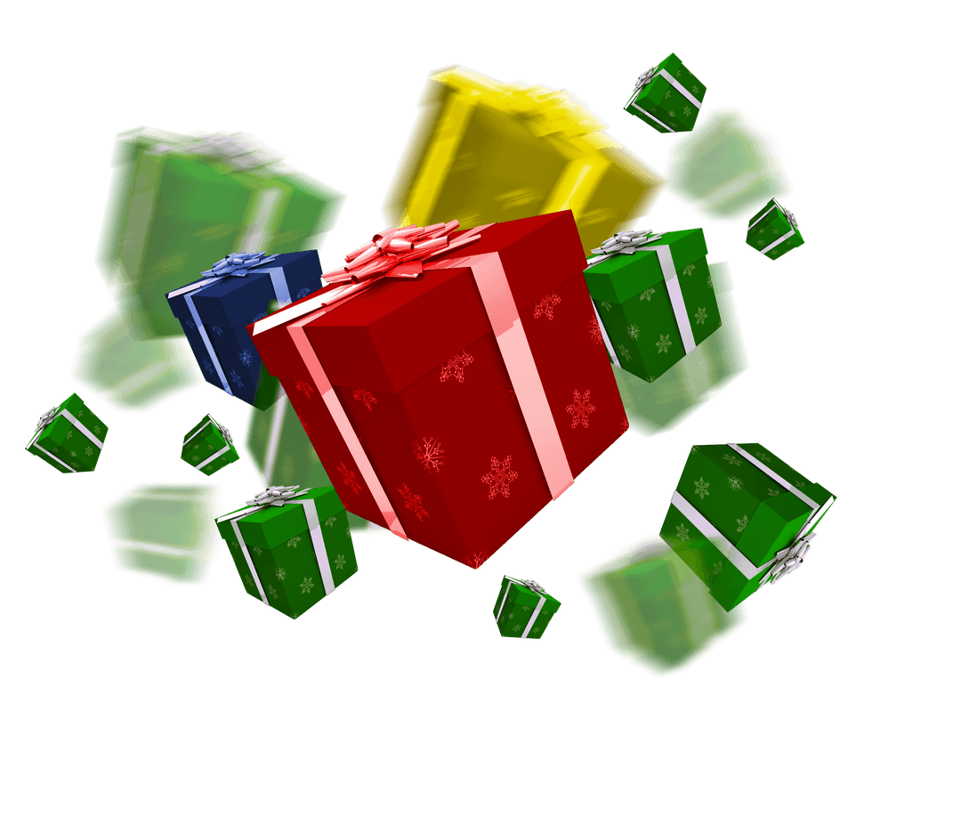 Colorful 3D Presents with Bows on Transparent Background