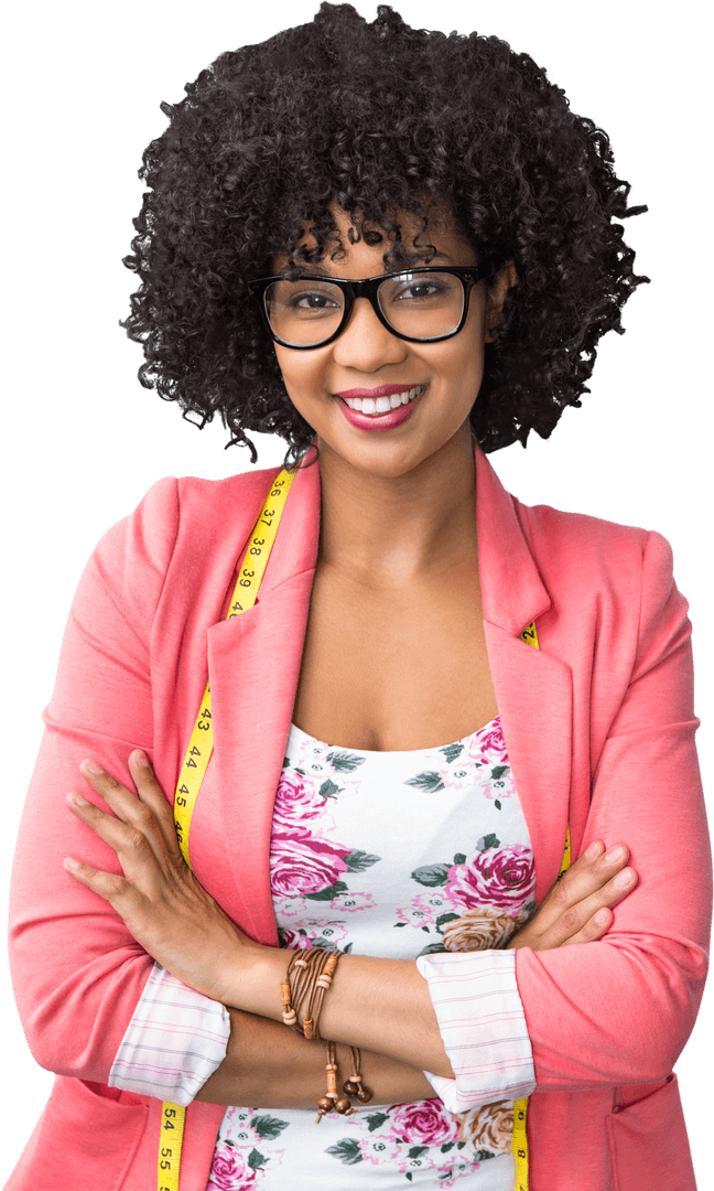 Confident Fashion Designer with Tape Measure on Transparent Background