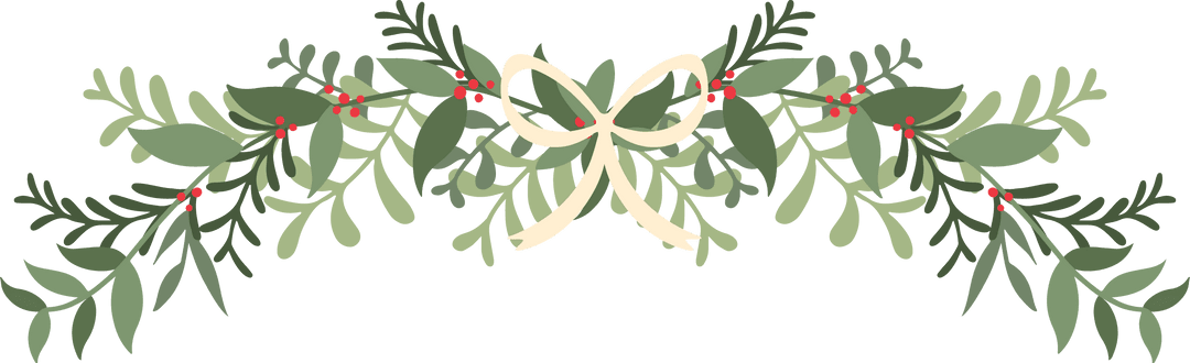 Festive Garland with Cream Bow on Transparent Background