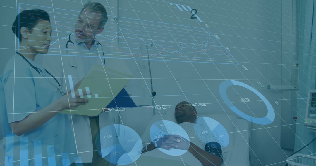 Digital Interface Overlay with Medical Professionals Analyzing Data