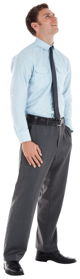 Transparent Businessman Smiling Looking Upwards