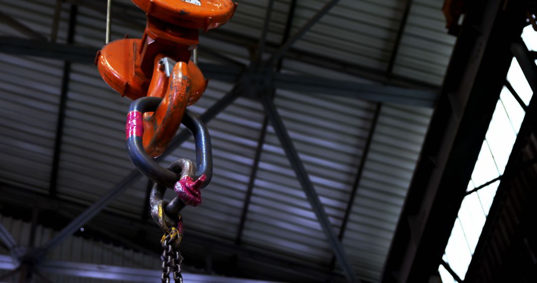 Industrial Hoist System Suspended in Workshop