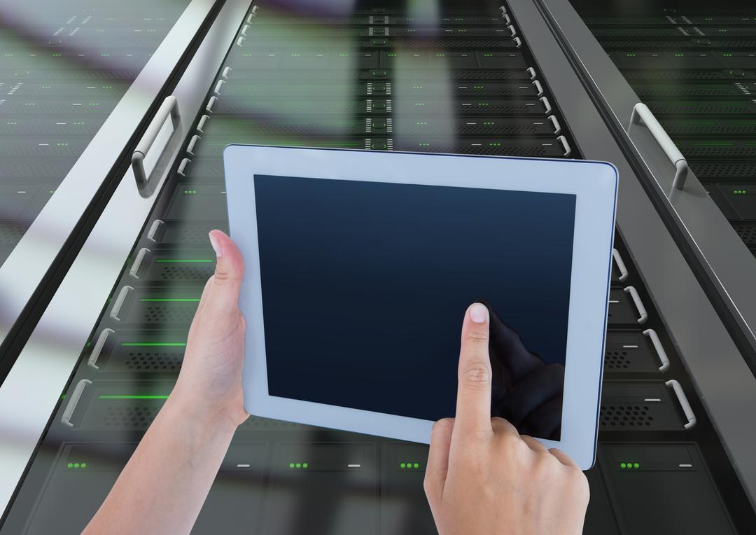 Technician Hands Using Digital Tablet in Server Room - Free Images, Stock Photos and Pictures on Pikwizard.com