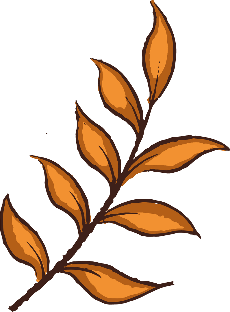 Hand-drawn Botanical Branch with Orange Leaves on Transparent Background