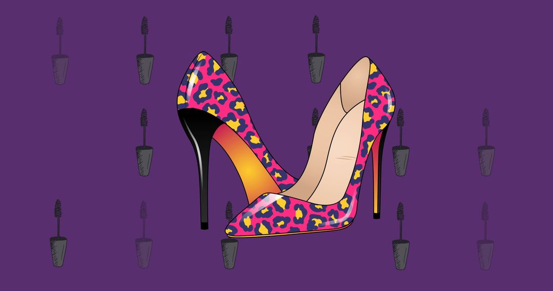 Fashionable High Heels with Leopard Print on Vibrant Mascara Background - Free Images, Stock Photos and Pictures on Pikwizard.com