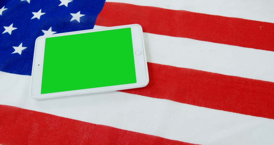 Tablet with Green Screen on American Flag Background - Free Images, Stock Photos and Pictures on Pikwizard.com