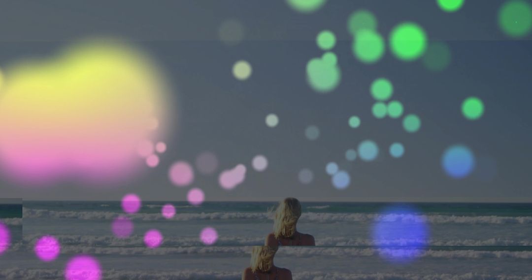Woman in Red Swimwear Relaxing in Ocean With Colorful Bokeh