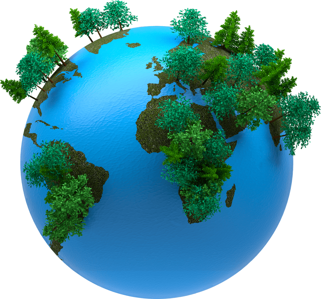 Transparent Planet Earth with Lush Green Trees on Surface