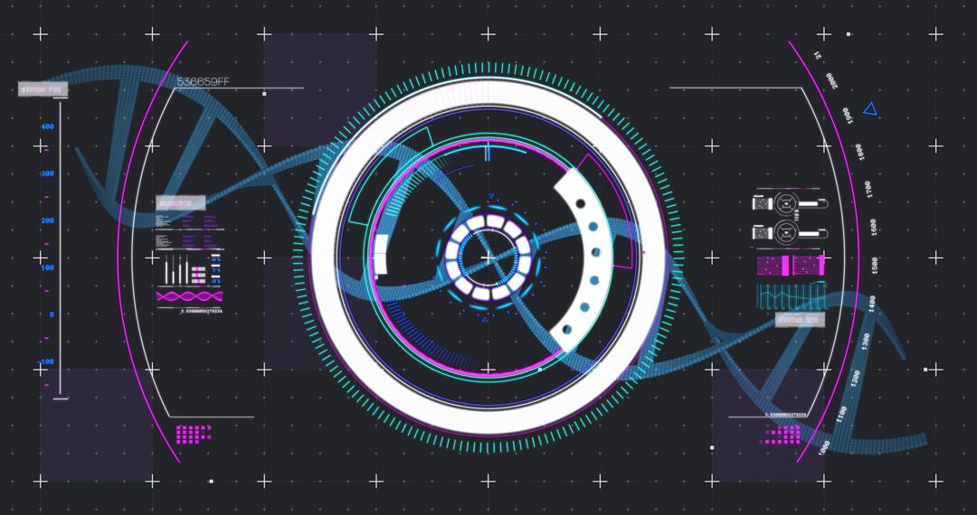 Futuristic Digital Data Interface and DNA Helix Representation