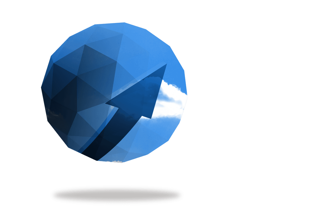 Abstract Blue Arrow on Geometric Transparent Sphere