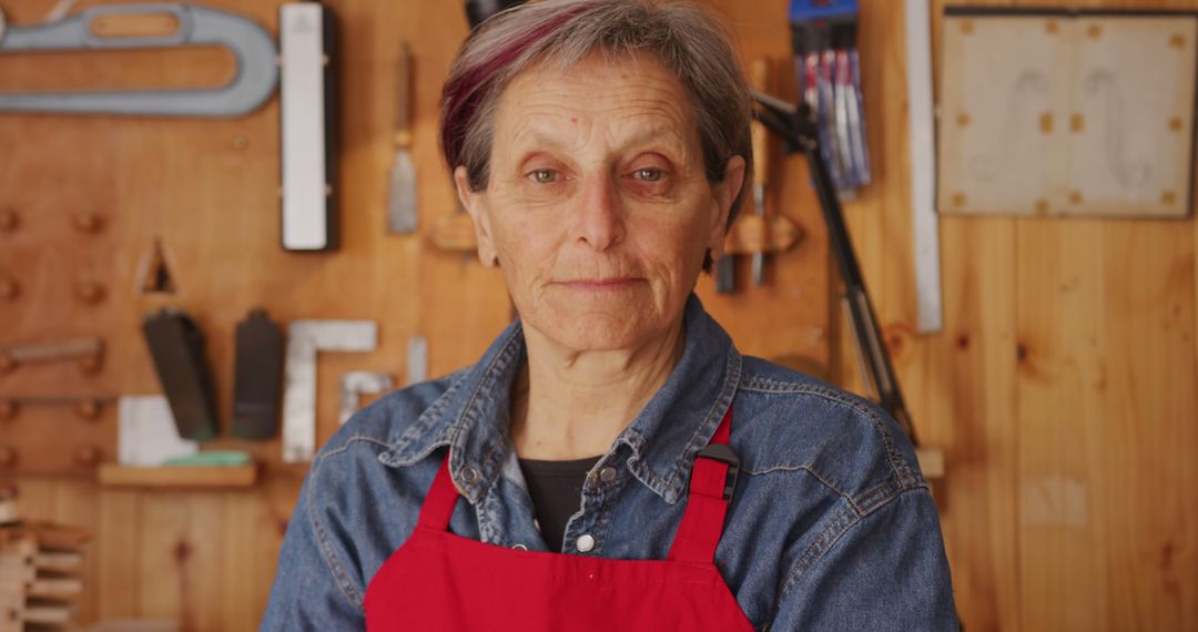 Confident Senior Woman Carpenter in Workshop - Free Images, Stock Photos and Pictures on Pikwizard.com