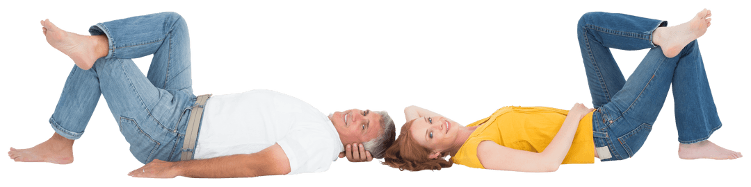 Casual Couple Lying in Relaxed Pose on Transparent Background