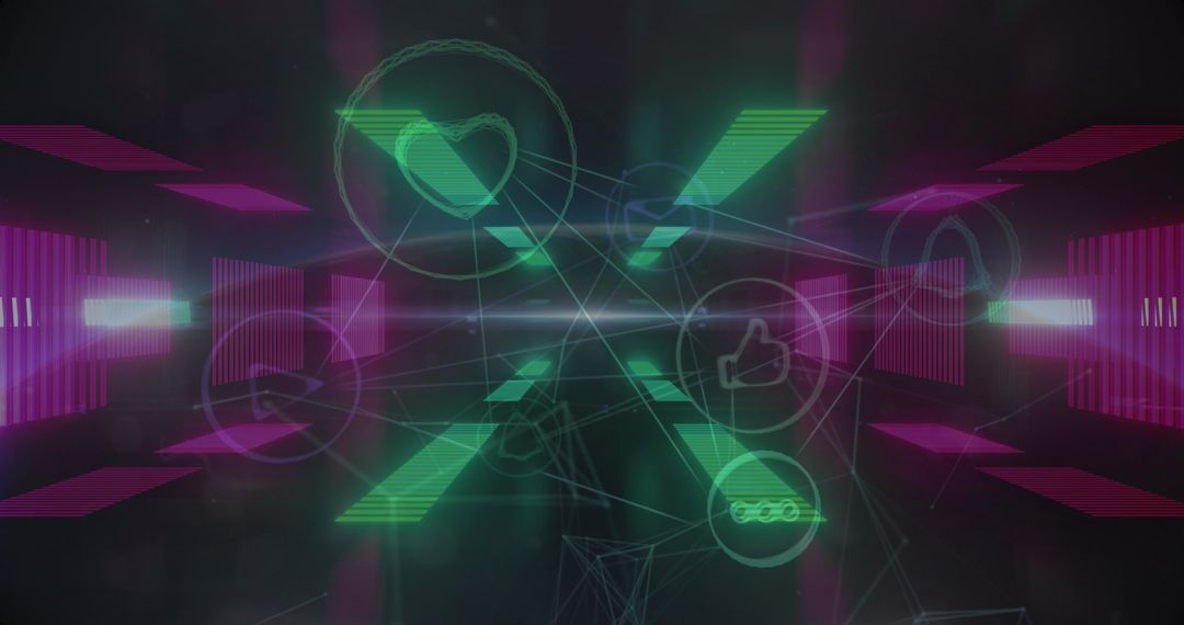 Futuristic Virtual Space with Digital Icons and Neon Lights