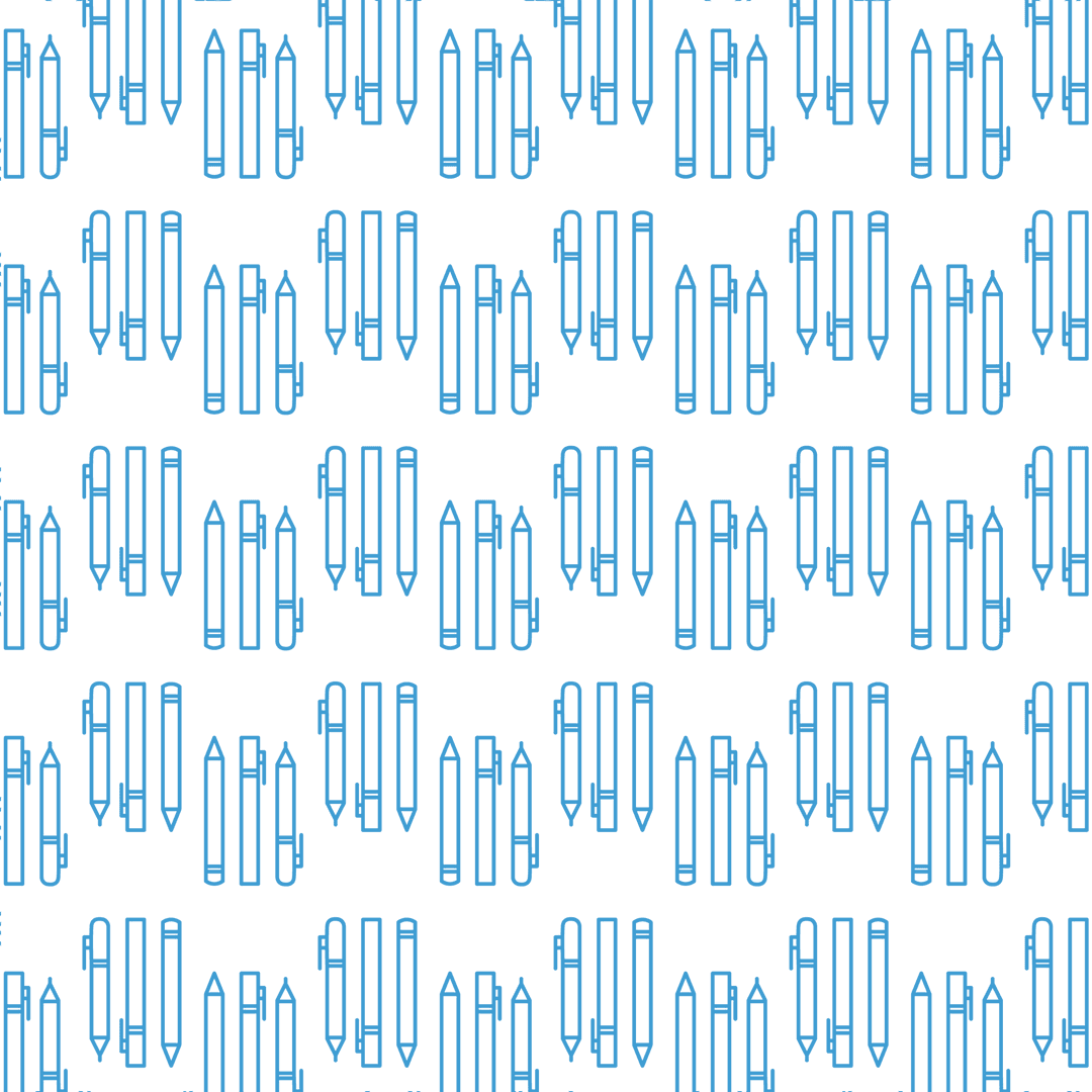 Seamless Blue Writing Utensils Pattern on Transparent Background