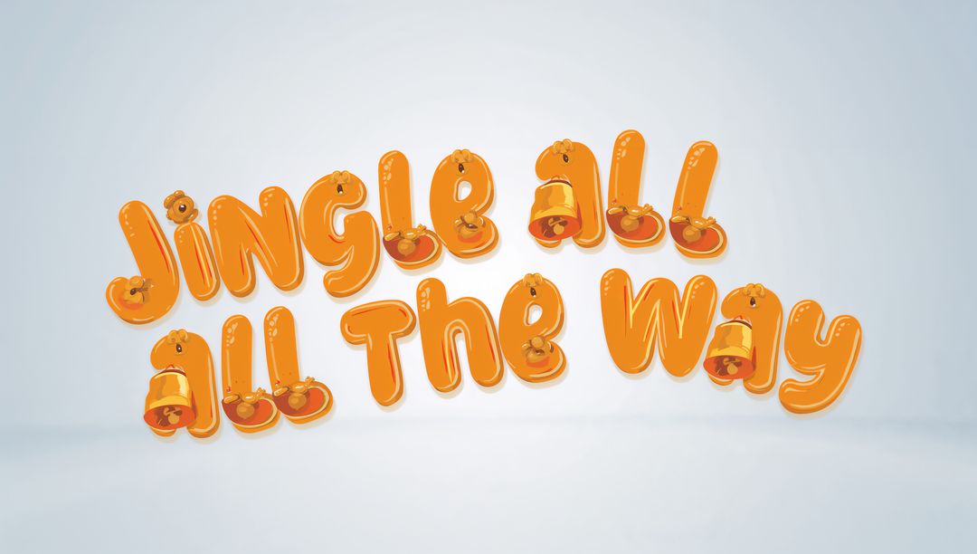 Glossy Orange 3D Typography Spelling Jingle All Way with Golden Bells and Festive Glow